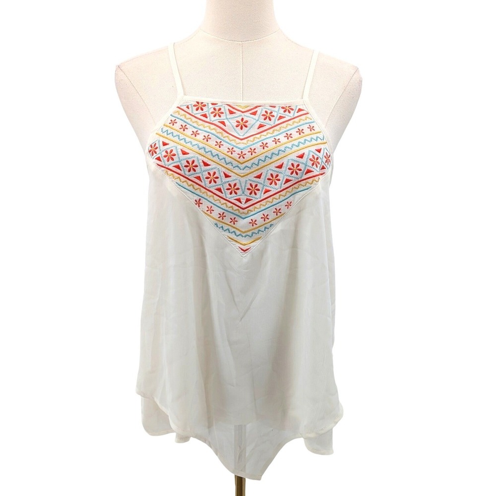 Boho Embroidered Swing Cami Tank Cream Festival Summer Top Size M‎